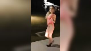 Drunk blonde Stripping on Public Street - Friends Having Fun