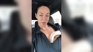 Showing her big boobs in car - Big Boobs Milf