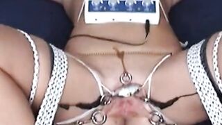 High Mileage Holes: As she's being electro stimulated, her aperture gapes wide from her agonorgasmos