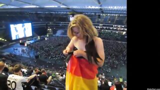 Hold the Groan: German gal flashes from the final row in a stadium