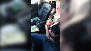 Hold the Groan: Cute gal masturbating in car