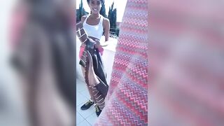 Balcony blowjob with cum in mouth