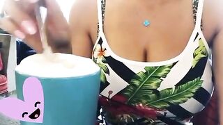 Foam coffee and cleavage - Helga Lovekaty