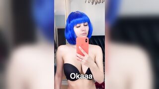 blue wig and a Bra
