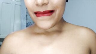 Sexy Wife: Giving away a oral pleasure with red lipstick on my lips and finish of your choice - face, throat, or on my melons..
