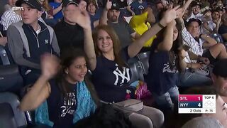 yankee fans boob shakes as that babe waves to camera.