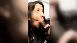 Natalie Brooks sucking a BBC in the airplane bathroom - Huge Dick Tiny Chick