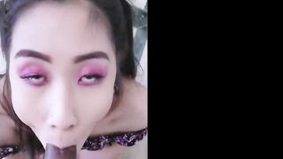 Asian Babe Enthusiastically Sucks Black Cock GIF - Interracial