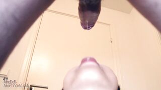Asian GF Sucks Her BF's BWC And Lets Him Cum On Her Face - I Want To Suck Cock