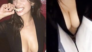 Celebrities: Emily Ratajkowski squeezing her large breasts jointly