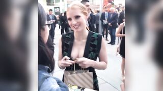 jessica Chastain making sure to display her tittes
