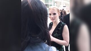 Celebrities: That pen actually suits Jessica Chastain's cleavage
