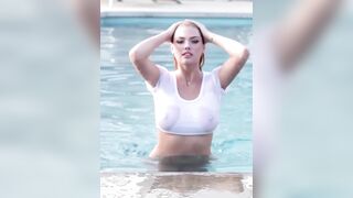 Kate Upton in a wet t shirt. Teasing us with her nipples. - Celebs
