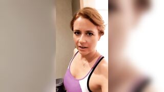 Jenna Fischer is all sweaty after her workout and is about to have a shower. My cock is throbbing - Celebs