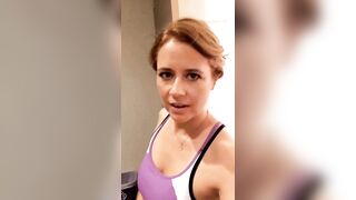 Celebrities: Jenna Fischer is all perspired after her workout and is about to have a shower. My cock is pulsating