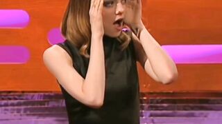 Celebrities: Emma Stone seeing the biggest cock of her life and making a 'puddle' on her seat