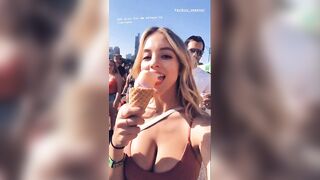 Celebrities: I infer 2 things from this Sydney Sweeney gif: 1. She desires us to ogle her large, pretty breasts. 2. She enjoys swallowing cum.