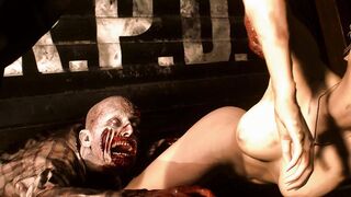 Nude Claire fighting off a zombie in RE2