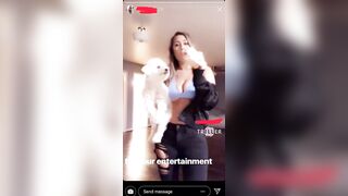 Drunk ally dancing with her dog and breasts busting out