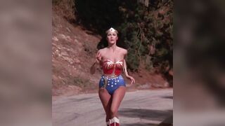 lynda Carter running on Wonder Woman